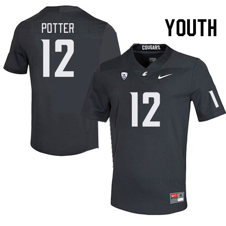 Youth #12 Jaxon Potter Washington State Cougars College Football Jerseys Stitched Sale-Charcoal
